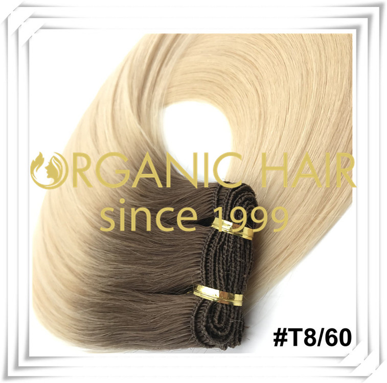 Ombre color #T8/60 hand tied weft hair extension C005